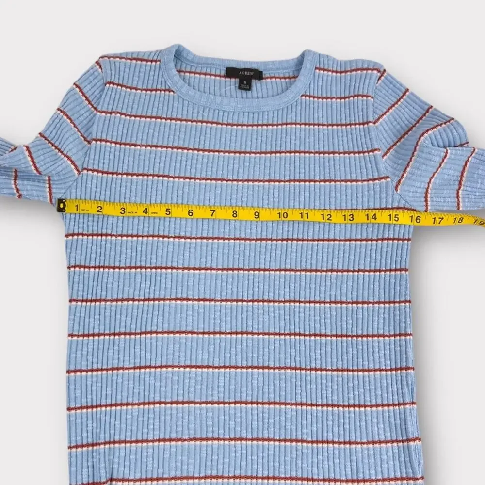 J. Crew Blue Multi Striped Slim Perfect Ribbed Sweater Size Small